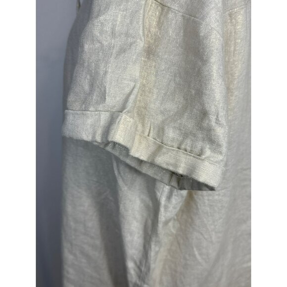 Ellen Tracy Womens XL Beige Linen Short Sleeve Lace-Up Blouse Top - Picture 6 of 9